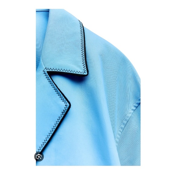 💙 ZARA Blue Short Trench Mini Dress Size S – Contrast Piping, Lapel Collar - Picture 8 of 8
